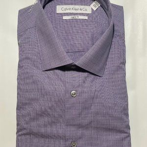 NEW Authentic Calvin Klein Dress Shirt Regular Fit, 100%Cotton, Sm Wh/Purple, XL